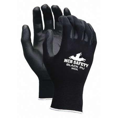 Coated Gloves, Polyurethane, Flat, 3/4 Dip, 4 Abrasion Level, Black, M 1 PR