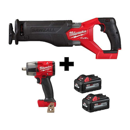 M18 FUEL SAWZALL Recip Saw + M18 FUEL 1/2" Mid-Torque Impact Wrench + M18 XC6.0 Batteries 2PK