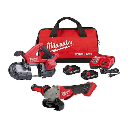 M18 FUEL Compact Band Saw Kit + M18 FUEL 4-1/2" / 5" Variable Speed Braking Grinder, Paddle Switch