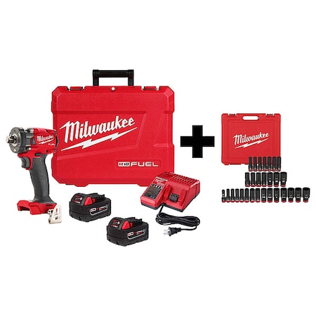 Impact Wrench Kit, Drive Size 1/2 in, Max. Torque 250 ft-lb,18 V, Includes Batteries (5.0 Ah)