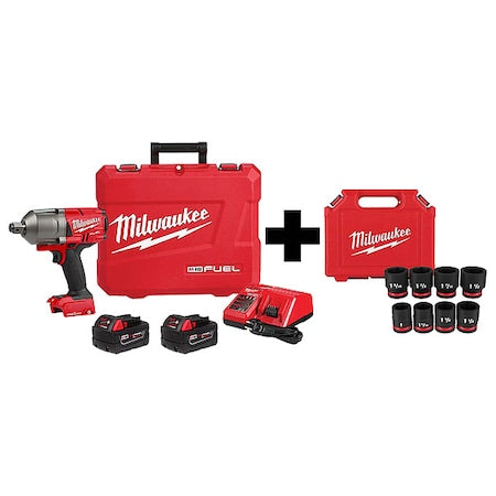 M18 FUEL High Torque Impact Wrench 3/4" Kit + 8PC SHOCKWAVE Impact Duty 3/4" SAE 6-Point Socket Set