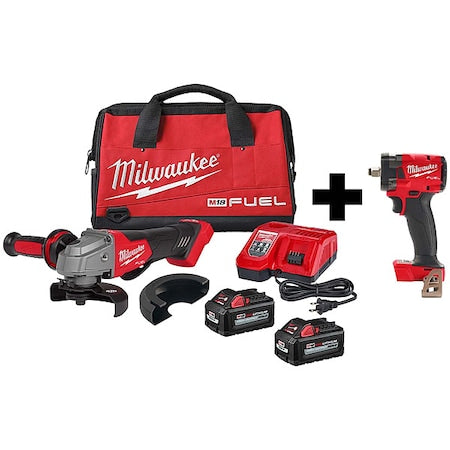 M18 FUEL 1/2" Compact Impact Wrench w/ Friction Ring + M18 FUEL 4-1/2" / 5" Braking Grinder Kit