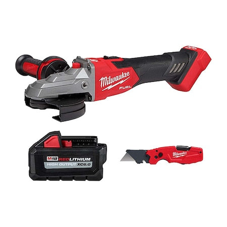 M18 FUEL 5" Flathead Braking Grinder + FASTBACK 6-IN-1 Folding Utility Knife + M18 XC6.0 Battery