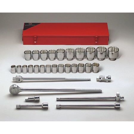 3/4" Drive Standard Socket Set SAE 31 Pieces 7/8 in to 2 3/8 in , Chrome