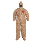 Chemical Resistant Coveralls, Hooded, 5XL, Tychem(R) 5000, Elastic Wrist, Attached Socks Ankle, Tan