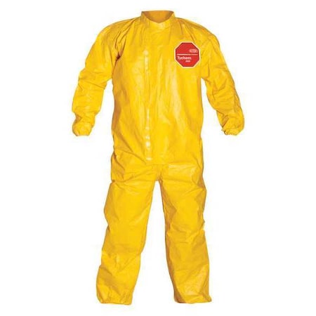 Collar. Stormflap. Elastic Wrists and Ankles. Storm Flap with Adhesive Closure. Yellow. LG