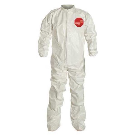 0 Coverall. Collar. Elastic Wrists. Attached Socks. Storm Flap with Adhesive Closure. White. 5X