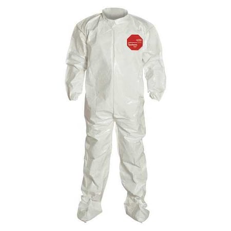 0 Coverall. Collar. Elastic Wrists. Attached Socks. Storm Flap with Adhesive Closure. White. 3X