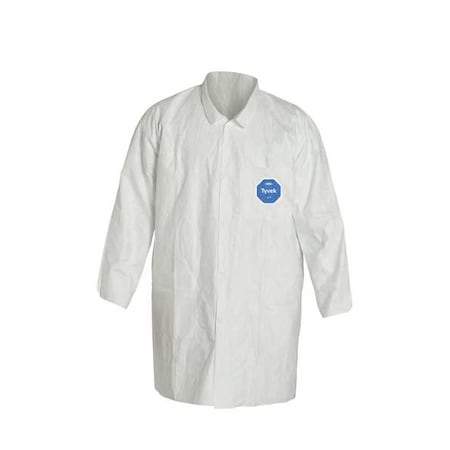 Tyvek 400 Disposable Lab Coat, Tyvek(R) 400, Snaps Closure, White, L, 8 PK