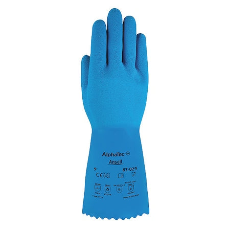 Chemical Resistant Gloves, Natural Rubber Latex, 12 in L, 50 mil, Blue, 7, 1 PR
