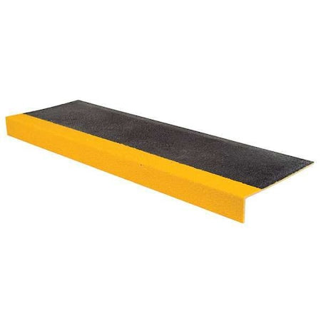 Stair Tread Cover Fiberglass Reinforced Plastic Coarse Grit Size, Black/Yellow, 36 in W x
