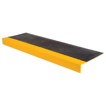 Stair Tread Cover Fiberglass Reinforced Plastic Coarse Grit Size, Black/Yellow, 59 in W x