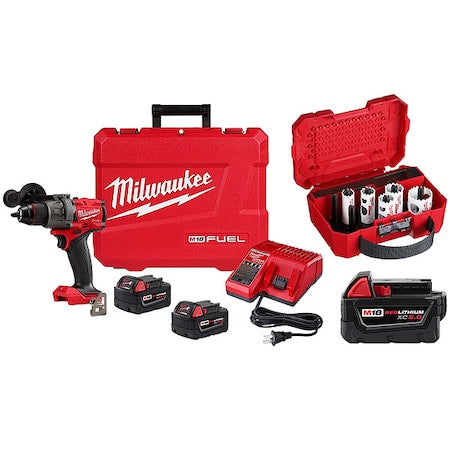M18 FUEL 1/2" Hammer Drill/Driver Kit + HOLE DOZER Gen-Purpose Hole Saw Kit 9PC + M18 XC5.0 Battery