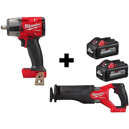 M18 FUEL SAWZALL Recip Saw + M18 FUEL 1/2" Mid-Torque Impact Wrench + M18 XC6.0 Batteries (2 Pk)