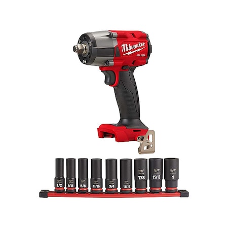 M18 FUEL 1/2" Mid-Torque Impact Wrench + 9PC SHOCKWAVE Impact Duty 1/2" Drive SAE 6-Point Socket Set