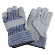 Leather Gloves, Cowhide, Safety Cuff, Wing Thumb, Full Finger, Blue/Gray, L, 1 PR