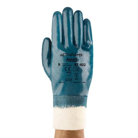 Coated Gloves, Nitrile, Textured, Full, 4 Abrasion Level, Blue, M (8) 1 PR