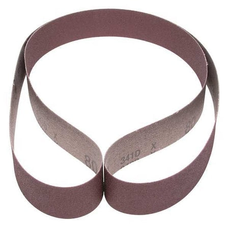 Sanding Belt, 1 1/2 in W, 60 in L, Coated, Aluminum Oxide, 80 Grit, Not Applicable, 341D, Brown