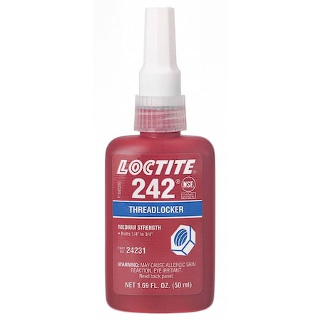 Threadlocker, LOCTITE 242, Blue, Medium Strength, Liquid, 50 mL Bottle