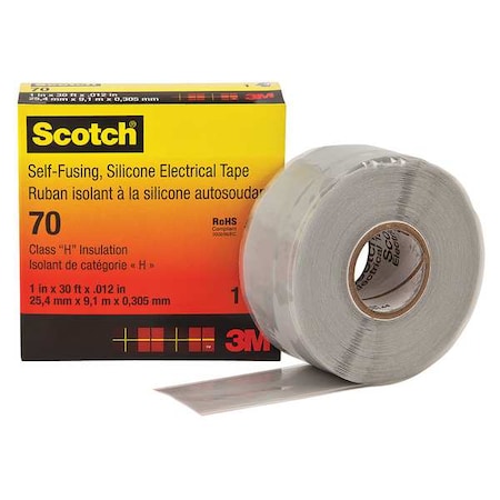 Silicone Electrical Tape, 70, Scotch, 1 in W x 30 ft L, 12 mil thick, Gray, 1 Pack