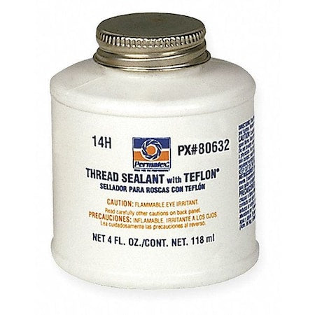 Pipe Thread Sealant 4 fl oz, Brush-Top Can, Thread Sealant with PTFE, White, Paste