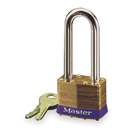 Padlock, Keyed Alike, Long Shackle, Rectangular Brass Body, Steel Shackle, 3/4 in W