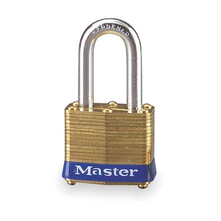 Padlock, Keyed Different, Long Shackle, Rectangular Brass Body, Steel Shackle, 5/8 in W