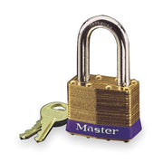 Padlock, Keyed Different, Long Shackle, Rectangular Brass Body, Steel Shackle, 3/4 in W