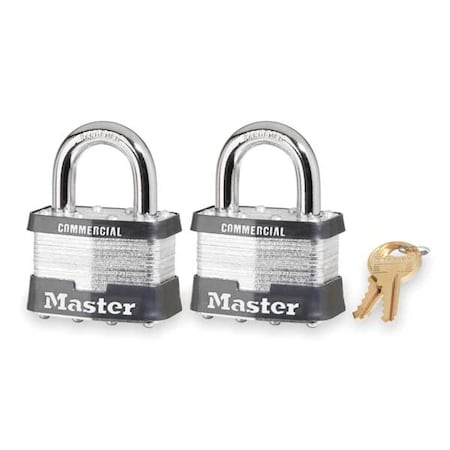 Padlocks, Keyed Alike, Standard Shackle, Rectangular Steel Body, Steel Shackle, 15/16 in W, 2 PK