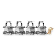 Padlocks, Keyed Alike, Standard Shackle, Rectangular Steel Body, Steel Shackle, 5/8 in W, 4 PK