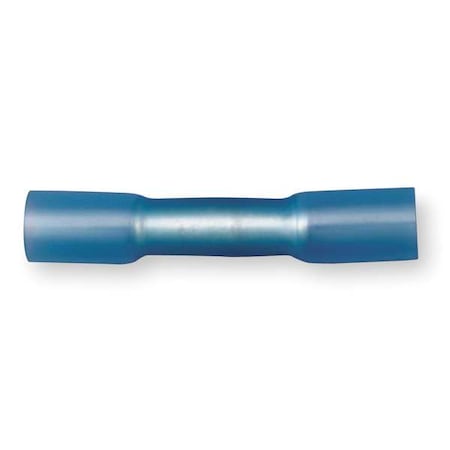 Butt Splice Wire Connector, 14 AWG Max, Blue, Polyolefin Insulation, 600 V, 25 PK