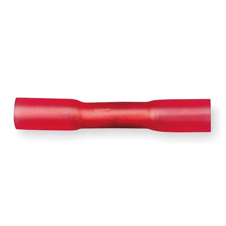 Butt Splice Wire Connector, 6 AWG Max, Red, Vinyl Insulation, 600 V, 100 PK