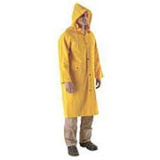 Rain Jacket, Detachable Hood, PVC, Snap Closure, .35 mil Thickness, 49 in Length, Yellow, M