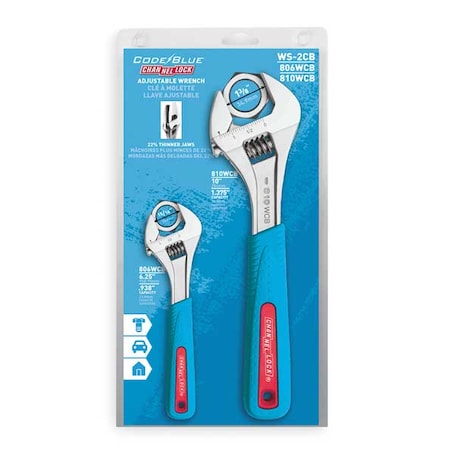 Adj. Wrench Set,6", 10",Chrome,2 Pc.