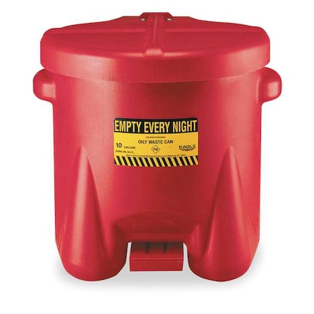 Oily Waste Can, 10 gal, Red, Polyethylene, 18 in Height, Foot Operated Self-Closing