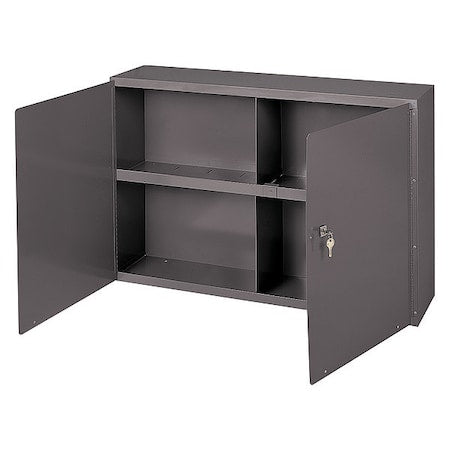 Shelving Storage Cabinet, 22-1/4 in H, 33-3/4 in W, 8-1/2 in D, Swing, Keyed, Gray, 1 Shelves