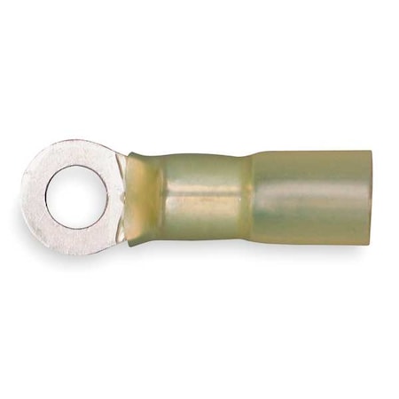 Ring Terminal, #8 Stud Size, 10 AWG, 600 V, Heat Shrink Insulated, Yellow, Crimp Termination Only