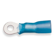 Ring Terminal, #8 Stud Size, 14 AWG, 600 V, Heat Shrink Insulated, Blue, Crimp Termination Only