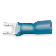 Fork Terminal, #6 Stud Size, 14 AWG, 600 V, Heat Shrink Insulated, Blue, Crimp Termination Only