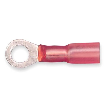 Ring Terminal, #6 Stud Size, 18 AWG, 600 V, Heat Shrink Insulated, Red, Crimp Termination Only