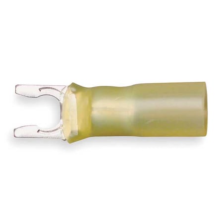 Fork Terminal, #8 Stud Size, 10 AWG, 600 V, Heat Shrink Insulated, Yellow, Crimp Termination Only