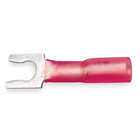 Fork Terminal, #10 Stud Size, 18 AWG, 600 V, Heat Shrink Insulated, Red, Crimp Termination Only