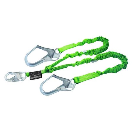 Manyard(TM) II Shock Absorbing Lanyard, 6 ft. Length, Snap Hook, Steel, 2 Leg(s)