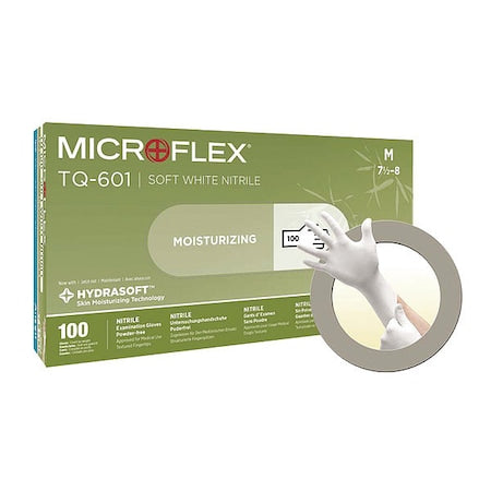 TQ-601, Disposable Gloves, 2.00 to 2.99 mil Palm, Nitrile, Powder-Free, S (7), 100 PK, White