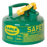 Type I Safety Can, Galvanized Steel, 1 gal, Green, 9 in Dia., Self-Closing Lid, Combustibles