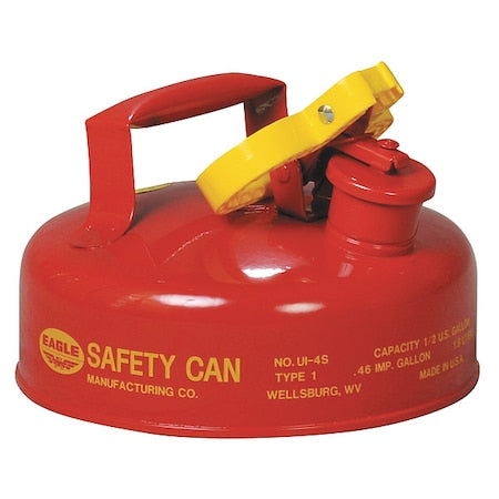 Type I Safety Can, Galvanized Steel, 2 qt, Self-Closing Lid, 9 in Dia., Red, Flammables
