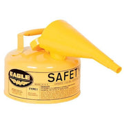 Type I Safety Can, Galvanized Steel, 1 gal, Self-Closing Lid, Yellow, Includes Funnel, Diesel