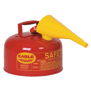 Type I Safety Can, Galvanized Steel, 2 gal, Self-Closing Lid, Includes Funnel, Red, Flammables
