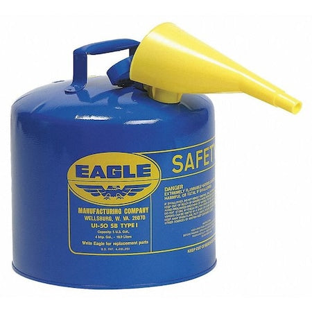 Type I Safety Can, Galvanized Steel, 5 gal, Self-Closing Lid, Includes Funnel, Blue, Kerosene