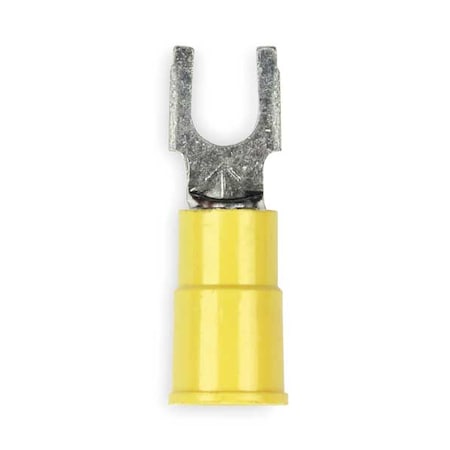 Fork Terminal, #6 Stud Size, 10 AWG, 600 V, Vinyl Insulated, Yellow, Crimp Termination Only, 25 PK